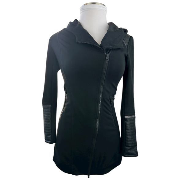 Blanc Noir Traveler Jacket Hooded Open Front Asymmetric Zip Padded Black Small - Picture 3 of 15